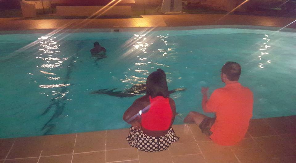 night time pool fun