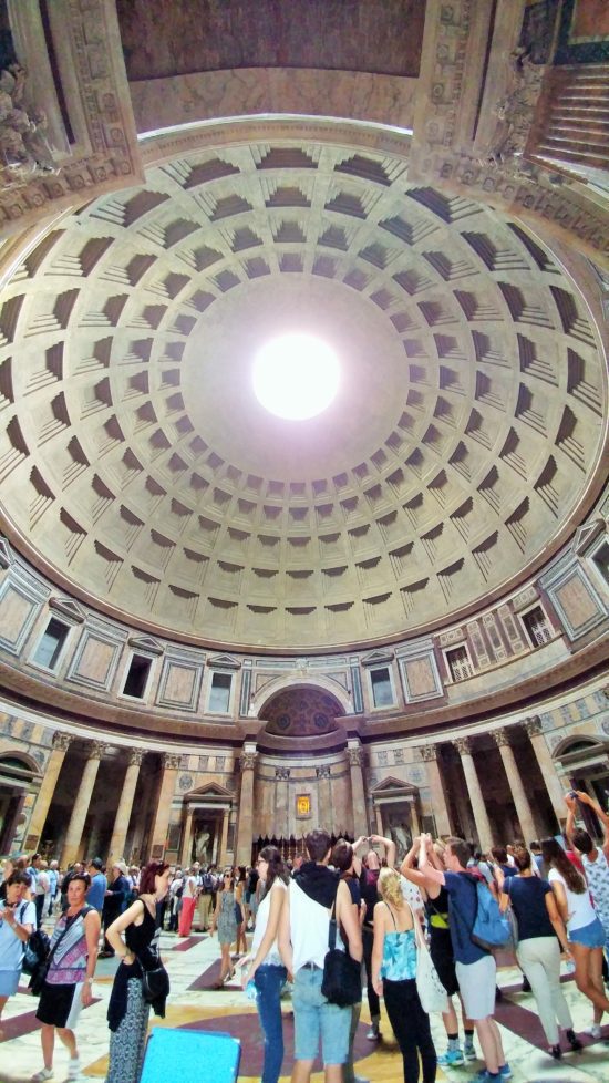The massive ceiling inside the Pantheon