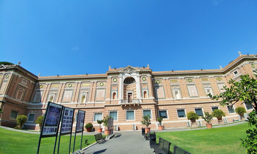 A pink building at the Vatican Museum