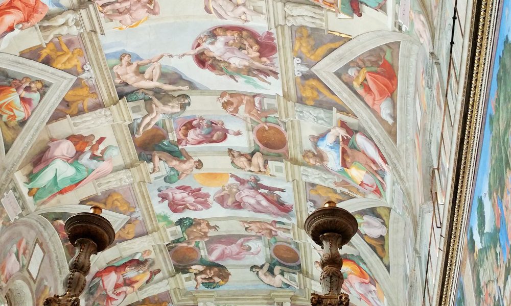 Beautiful painted ceilings in the Sistine Chapel in the Vatican Museum