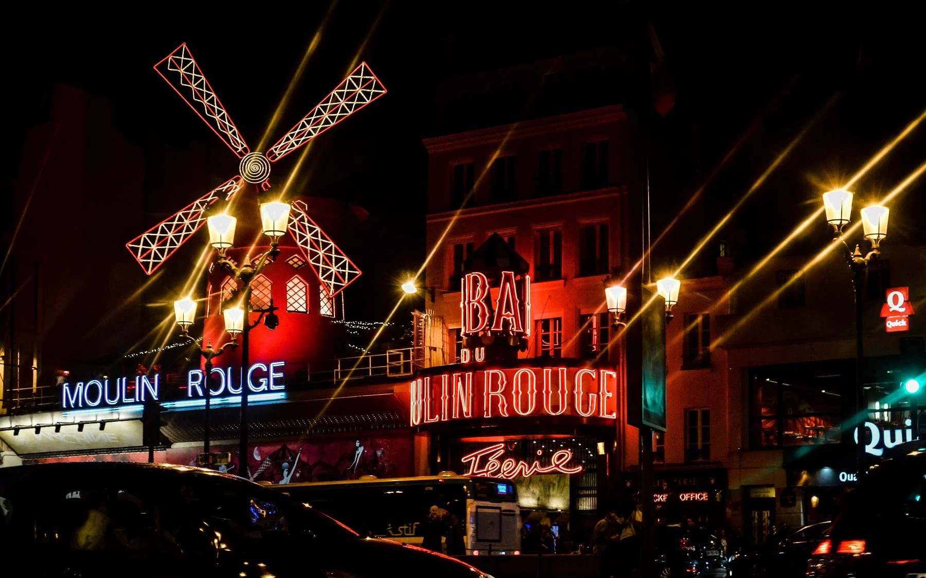 The Moulin Rouge in Paris at night