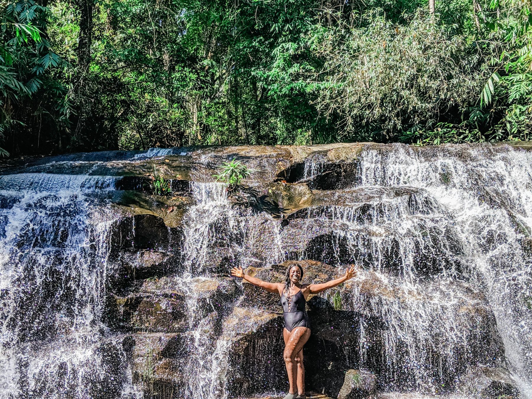 Experiencing my first natural waterfall in Thailand