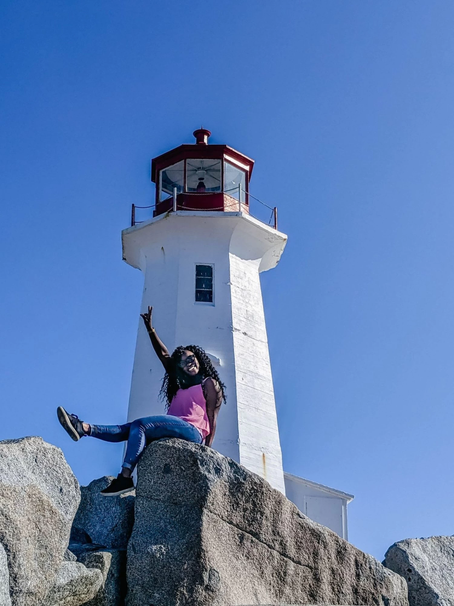 Snapping a cool picture at Peggy's Cove in Nova Scotia