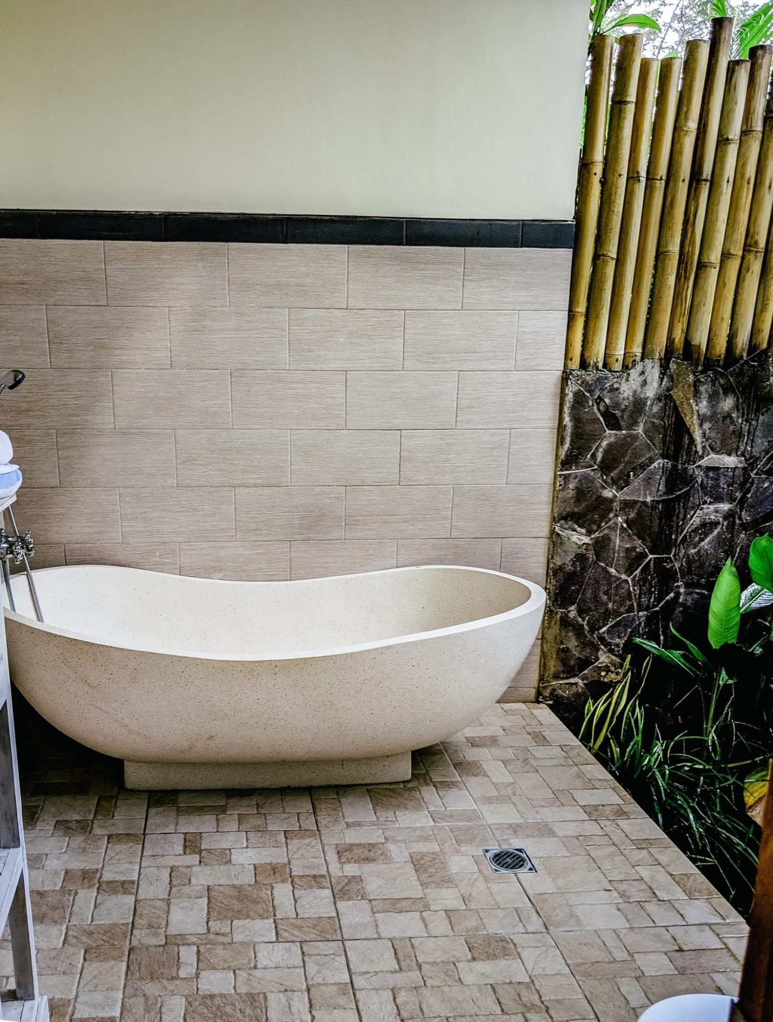 Beautiful outdoor bathroom in the villa In Ubud Bali