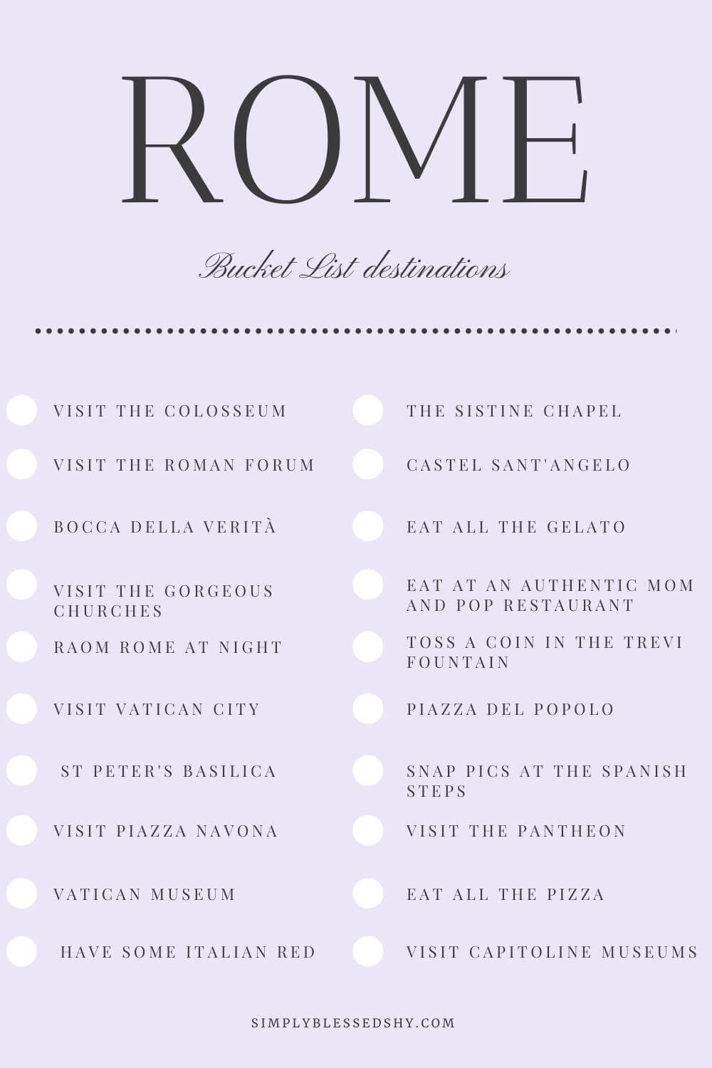 Rome bucket list checklist